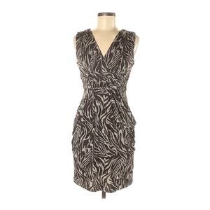 iZ Byer Animal Print Pocket Dress Brown Stretch Zebra Tie Belt Ruched Sleeveless